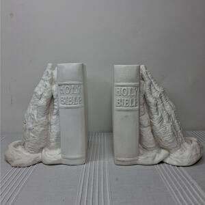 Holy Bible Praying Hands Bookends Vintage 1962 Chalkware White Made in U.S.A.